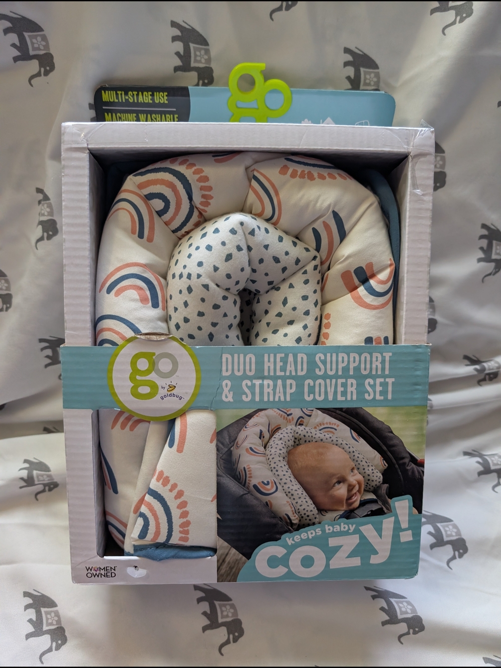 go by Goldbug Duo Head Support & Strap Cover Set - Rainbow Print